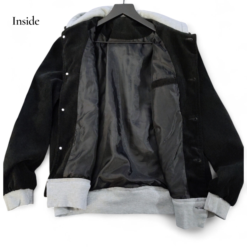 Men's Black Corduroy Jacket with Hood Size XS - Picture 10 of 11